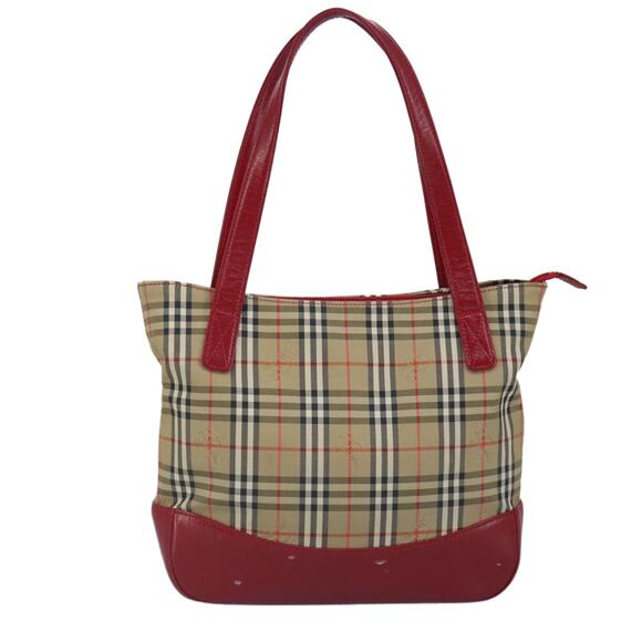 Burberry Nova Check Tote Bag Canvas Leather Beige Red - Picture 13 of 16